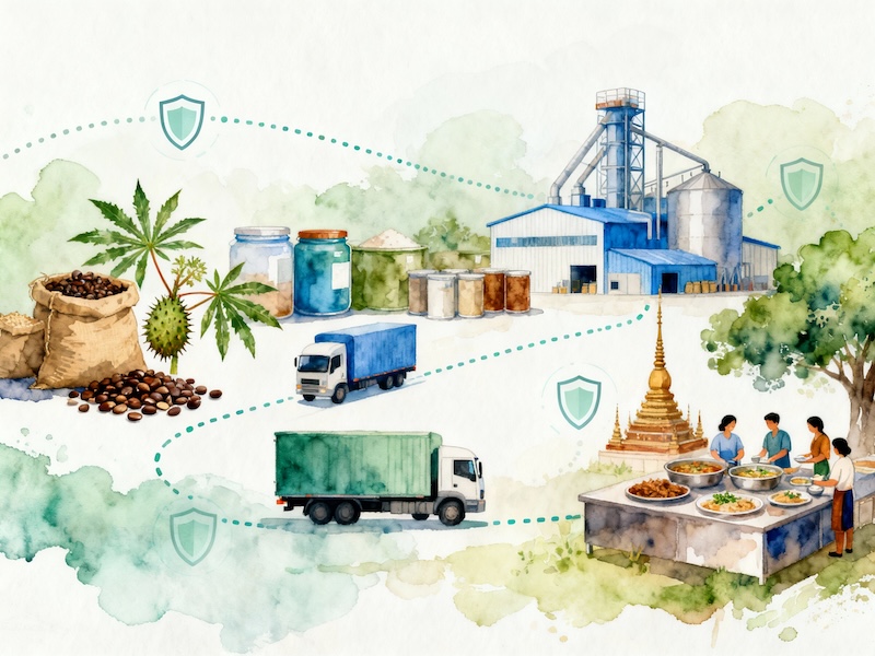Illustration representing ingredient-level food traceability and protection across the supply chain.